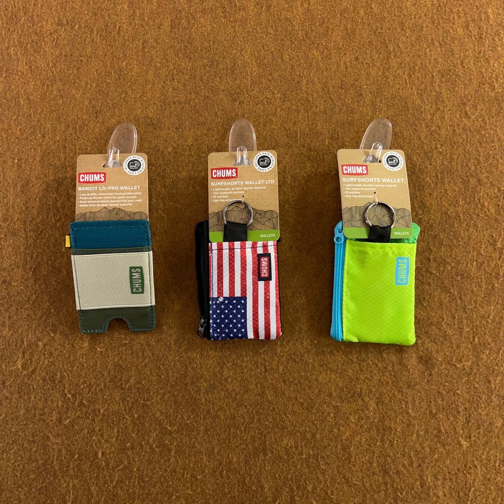 Chums Unisex OS Multicolor RFID Ripstop Bandit & Surfshorts Wallet Lot 3pc NWT
